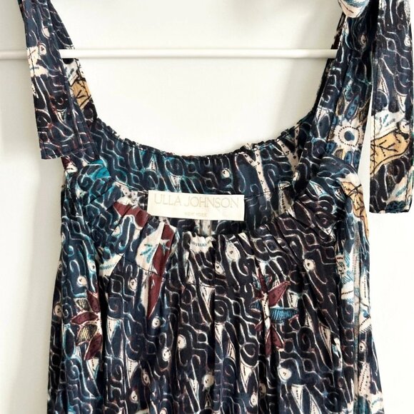 ULLA JOHNSON Mariam Floral Tie-Strap Sleeveless Midi Dress in Navy Multi Size 2 - Picture 4 of 12